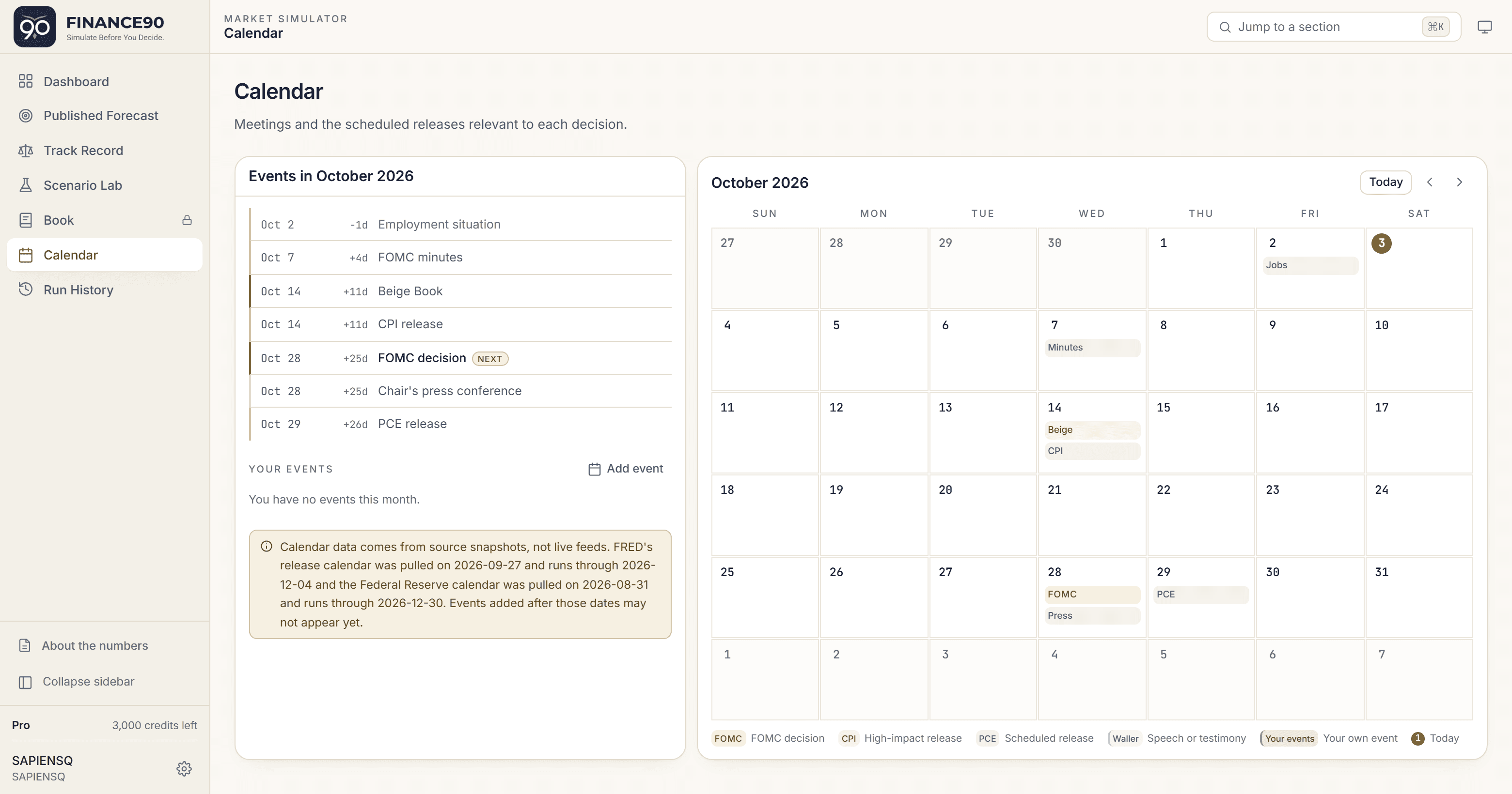 The Events screen