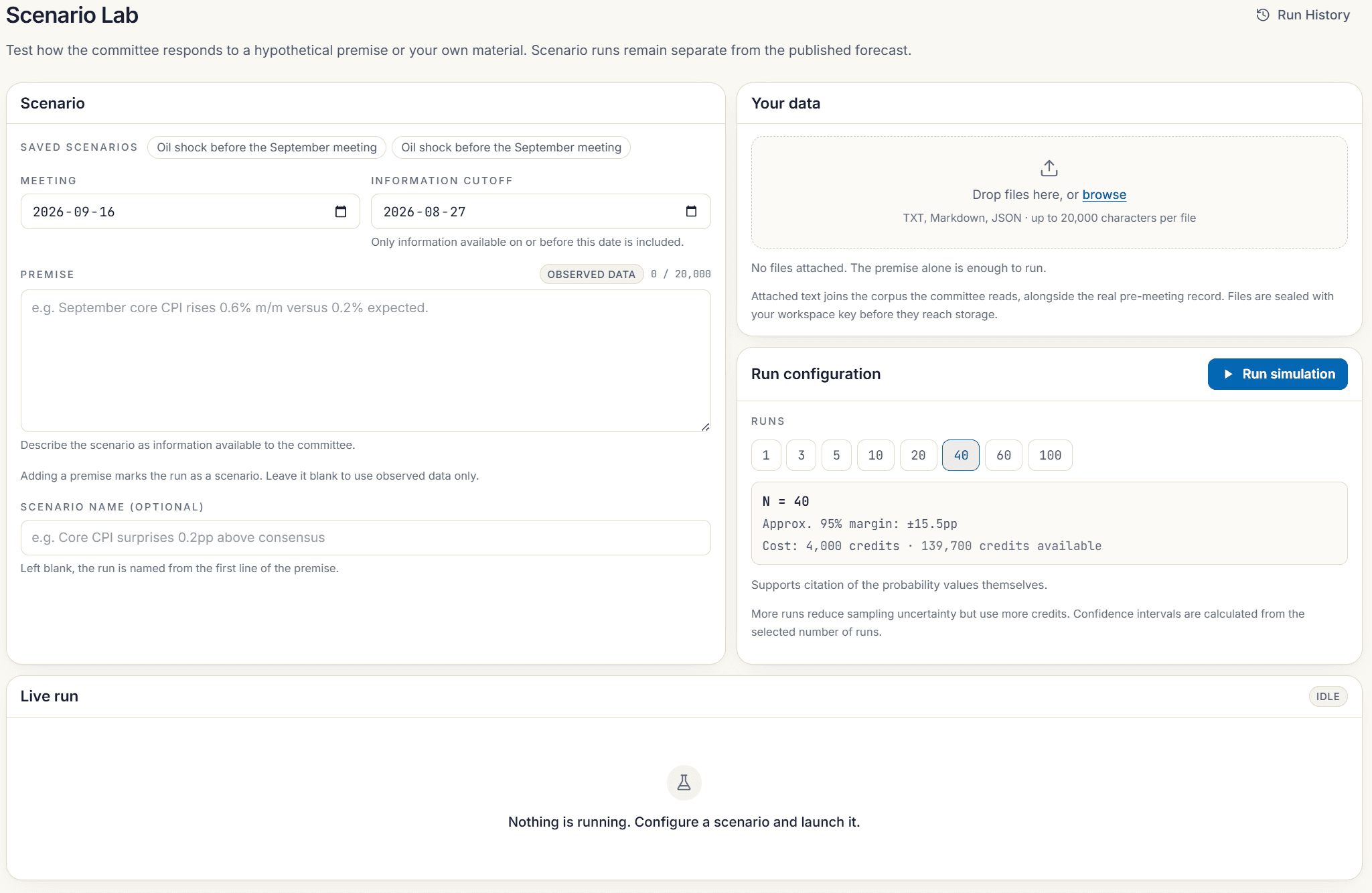 The Scenario Lab screen